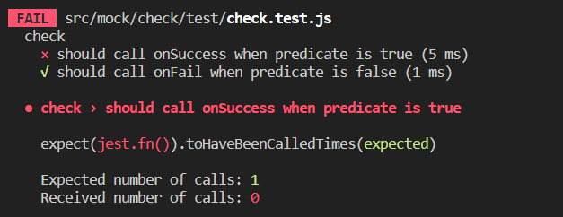 check.test.js의 fail 결과 화면