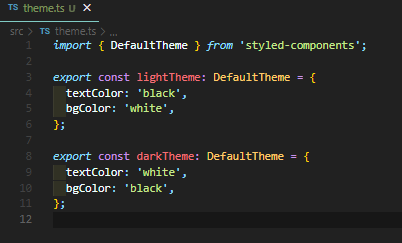 lightTheme, darkTheme 요소와 그에 해당하는 색상 설정